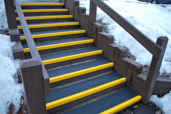 Fiberglass step cover on stairs