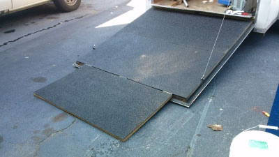 trailer door with fiberglass panels